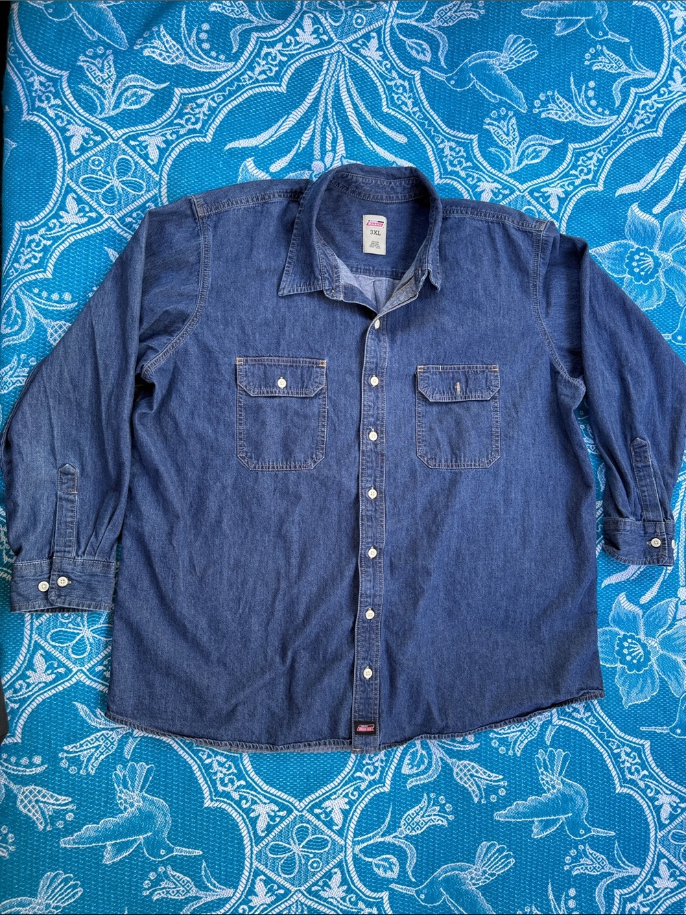 Genuine Dickies Mens 3XL Denim Work Shirt Long Sleeve Button Down 100% Cotton